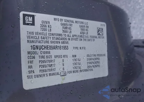 2010 Chevrolet Suburban 1500 Ls z USA, uszkodzony, nr VIN 1GNUCHE09AR161953